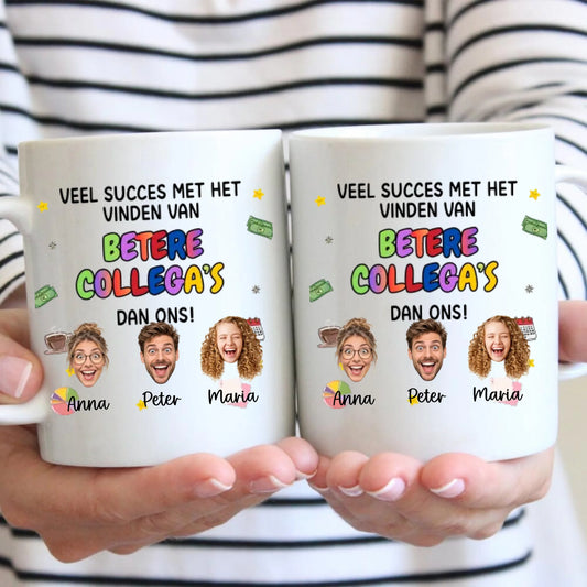 Bonne chance - mug de départ pour collègues avec visages découpés