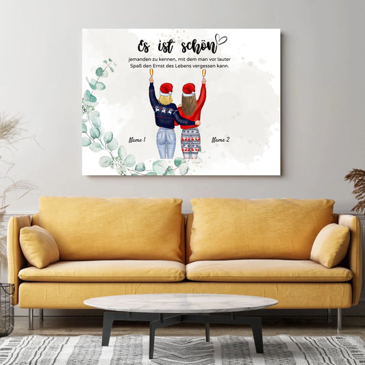 Vergeet de ernst van het leven door al het plezier - Gepersonaliseerde vriendinnencanvas voor Kerstmis