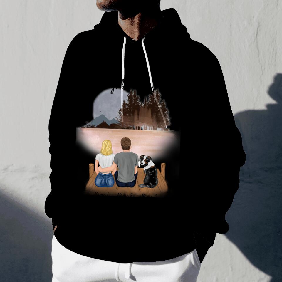 Pärchen mit Haustier - Personalisierter Kapuzen-Pullover Unisex (Hund & Katze)