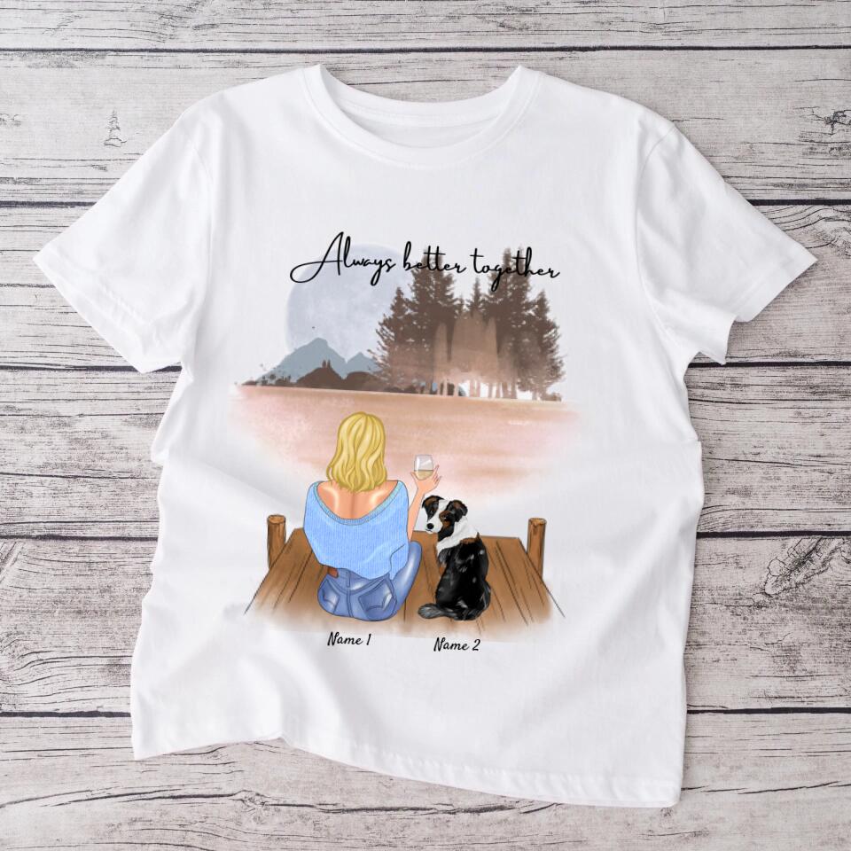 Frauchen mit Haustier & Getränk - Personalisiertes T-Shirt (Hund & Katze)