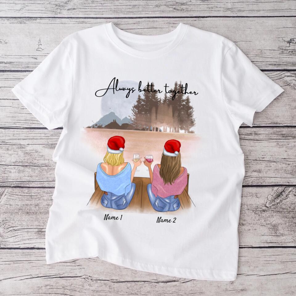 Weihnachten Freundinnen mit Getränk - Personalisiertes T-Shirt