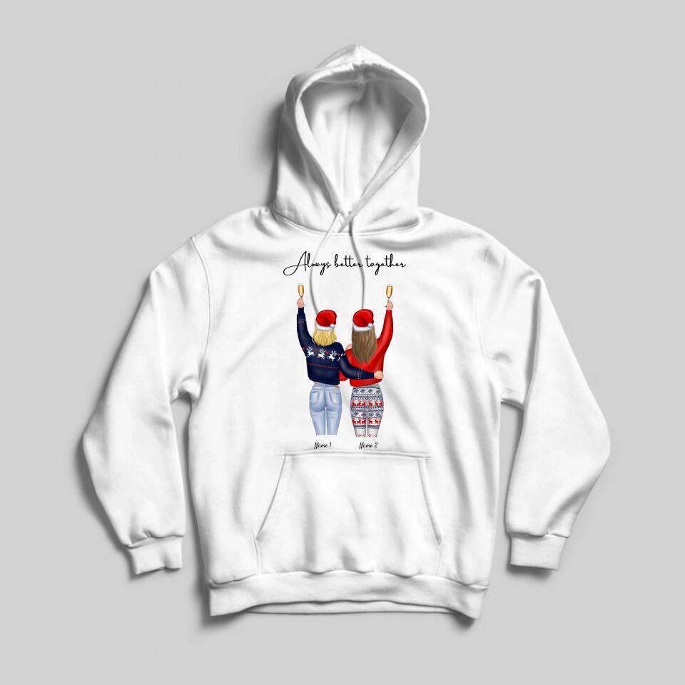 Best Friends Christmas Cheers - Gepersonaliseerde Sweater met Capuchon Unisex (2-4 Vrouwen)