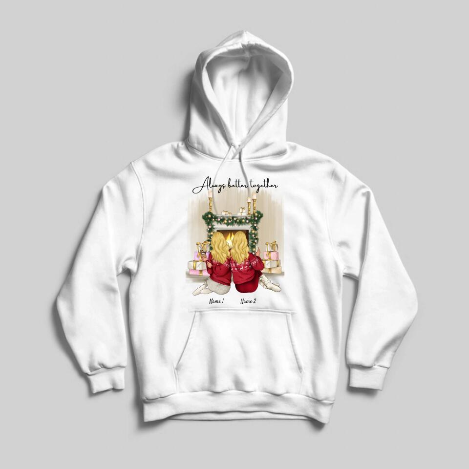 Best Friends Christmas By The Fireplace Personalized Hoodie Unisex (2-3 Women)