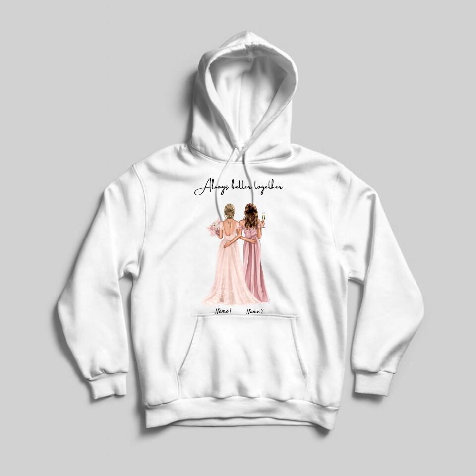 Bruid met Bruidsmeisje Gepersonaliseerde Hoodie Unisex