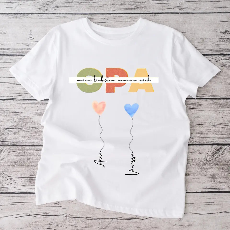 Mijn dierbaren noemen me OPA - Gepersonaliseerd t-shirt opa met kleinkinderen (100% katoen, unisex)