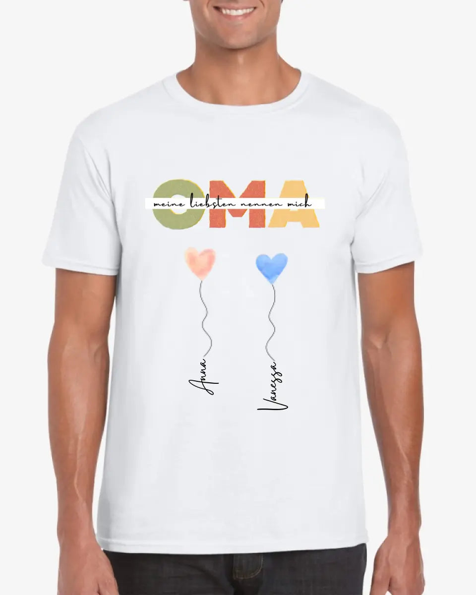 Mijn dierbaren noemen me OMA - Gepersonaliseerd T-shirt oma met kleinkinderen (100% katoen, unisex)