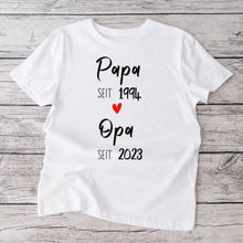 Load image into Gallery viewer, Papa sinds en opa sinds - Gepersonaliseerd T-shirt voor papa, opa, voor de aankondiging (100% katoen, unisex)
