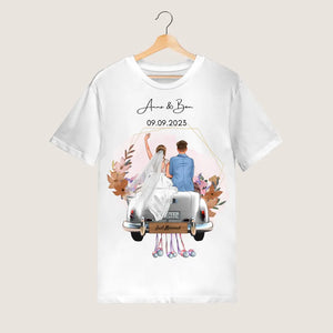 T-shirt personnalisé "Just Married" pour le mariage - Pour les jeunes mariés, la mariée et le marié, cadeau de mariage