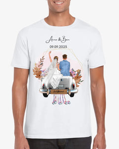 T-shirt personnalisé "Just Married" pour le mariage - Pour les jeunes mariés, la mariée et le marié, cadeau de mariage