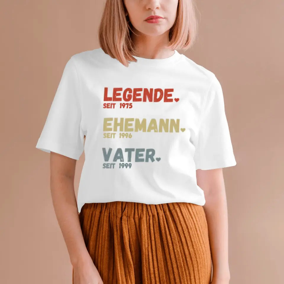 Voor Papa - Legende sinds, Man sinds, Vader sinds - Gepersonaliseerd T-shirt voor vaders (100% katoen, unisex)