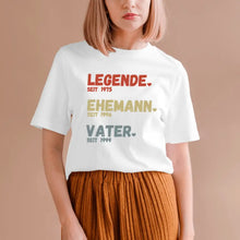 Laden Sie das Bild in den Galerie-Viewer, Für Papa - Legende seit, Ehemann seit, Vater seit - Personalisiertes T-Shirt für Väter (100% Baumwolle, Unisex)
