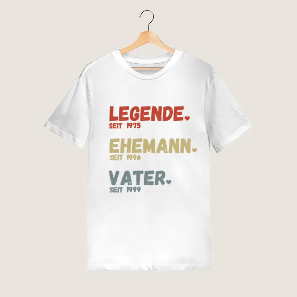 Voor Papa - Legende sinds, Man sinds, Vader sinds - Gepersonaliseerd T-shirt voor vaders (100% katoen, unisex)