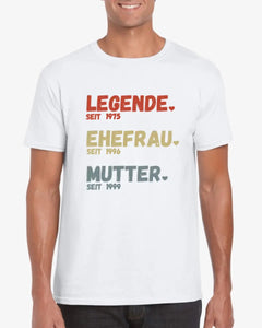 Voor mama - Legende sinds, vrouw sinds, moeder sinds - Gepersonaliseerd T-shirt voor moeders (100% katoen, unisex)