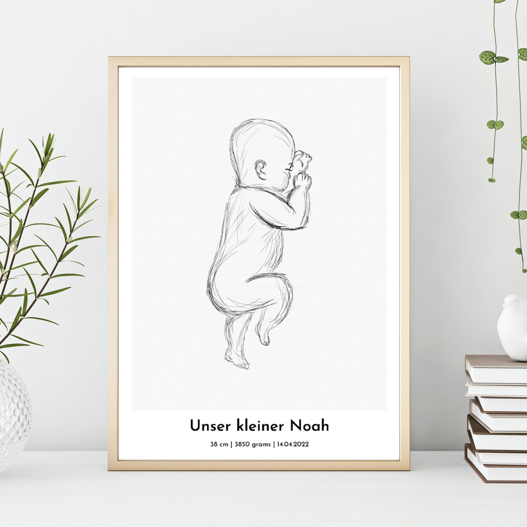 Poster naissance bébé personnalisé - Poster personnalisé à l'échelle 1:1